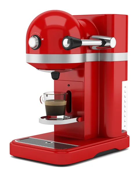 白色背景隔离的红色咖啡机 — 图库照片