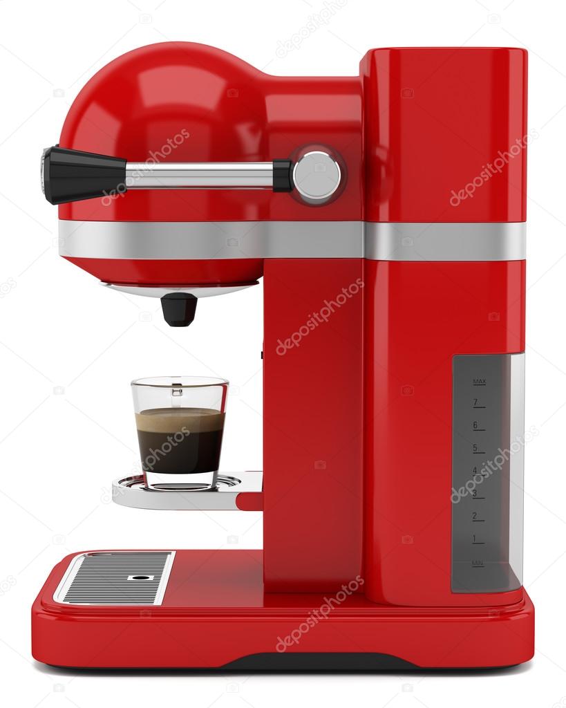 red coffee machine isolated on white background