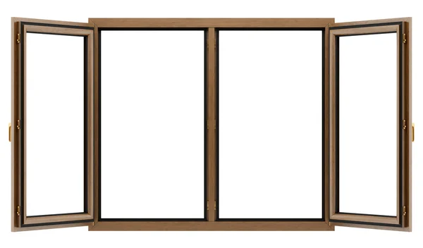 Open brown wooden window isolated on white background — Stock Photo, Image