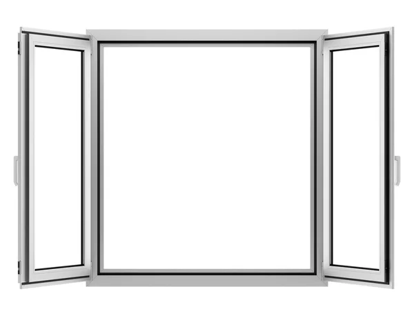 Janela metálica aberta isolada no fundo branco — Fotografia de Stock