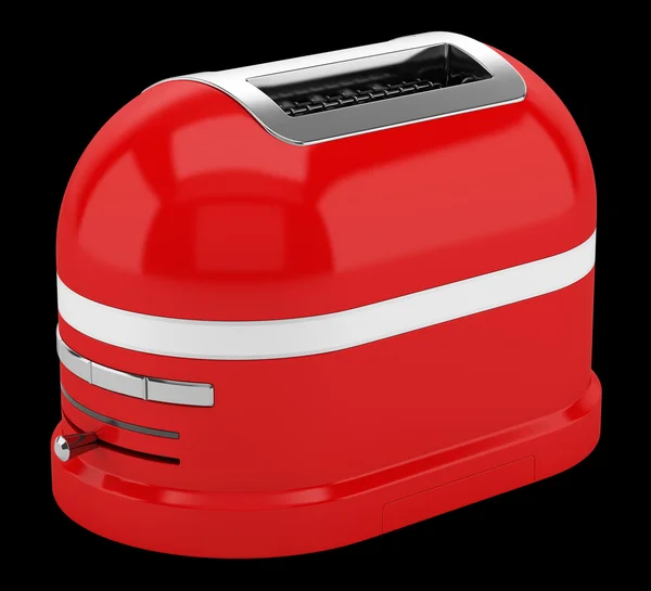 Red toaster isolated on black background — Stock Photo, Image