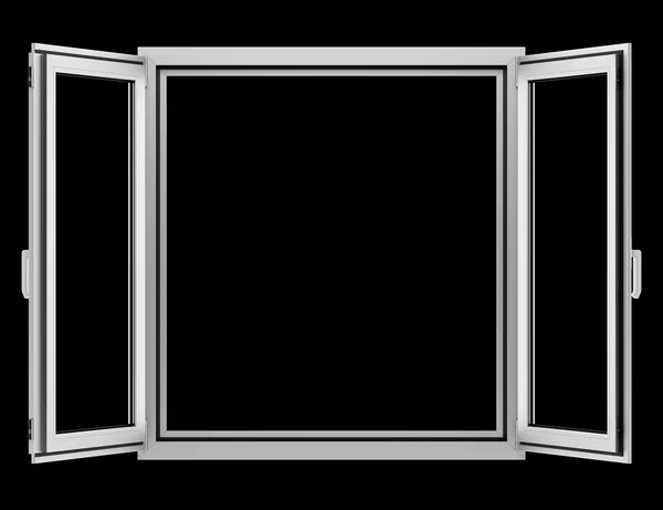 Open metallic window isolated on black background — Stock Photo, Image