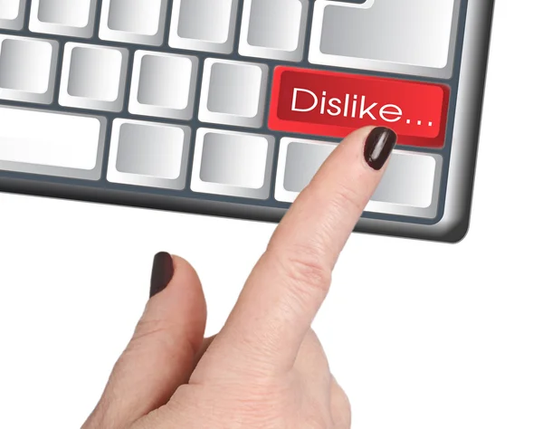 La mano presiona el botón DISLIKE — Foto de Stock