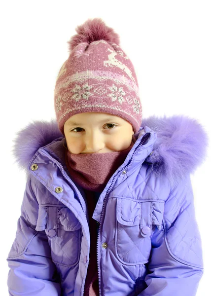 The girl in a blue warm jacket Stock Photo
