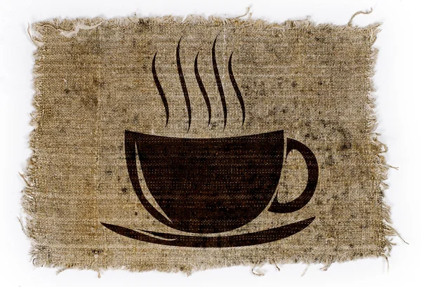 Beyaz bir arka plan resmi olan bir fincan üzerinde eski çuval bezi
