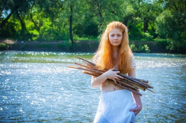 Rural red-haired girl — Stock Photo, Image