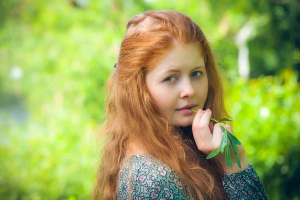 Rural red-haired girl — Stock Photo, Image