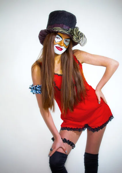 Girl clown with painted face. — Stock Photo, Image