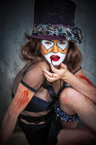 Porträtt skrämmande monster clown — Stockfoto