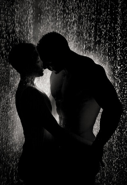 loving couple in rain