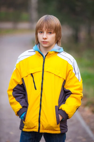 Portret Gelukkige Jongen Herfst Park — Stockfoto