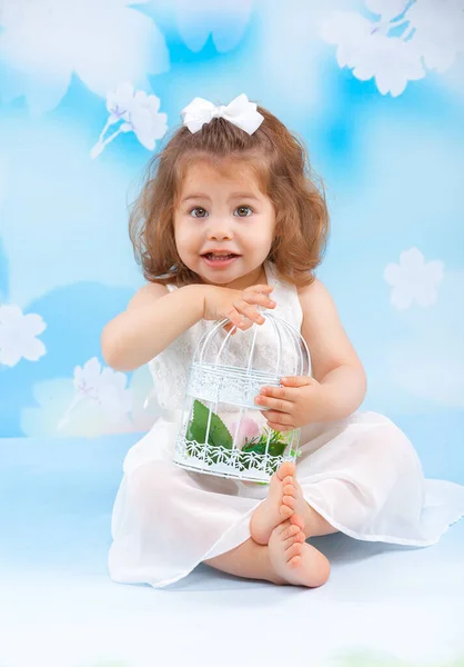Happy Little Girl Color Background — Stock Photo, Image