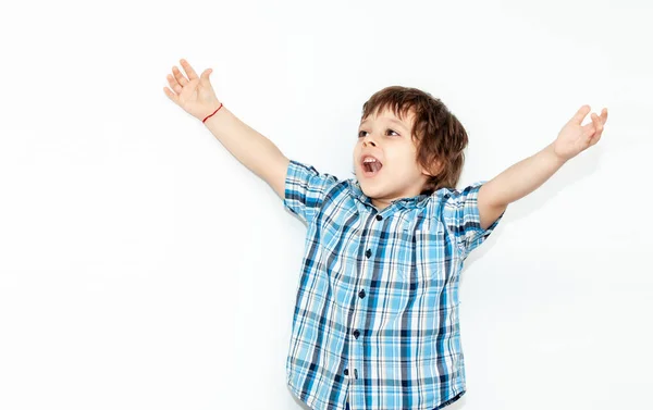 Niño Feliz Ventilador Fútbol Sobre Fondo Claro — Foto de Stock