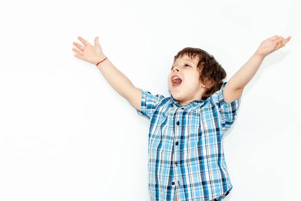 Niño Feliz Ventilador Fútbol Sobre Fondo Claro — Foto de Stock