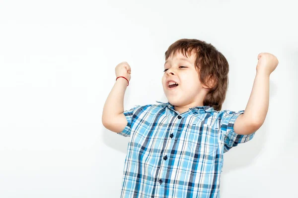 Happy Boy Voetbal Fan Lichte Achtergrond — Stockfoto