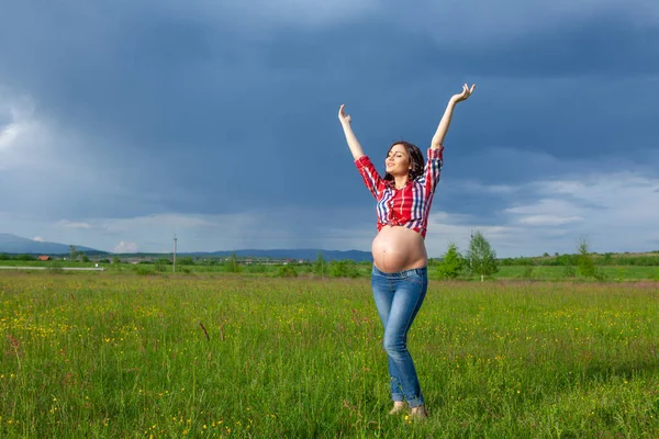 Pregnant Woman Nature Sky Stock Picture