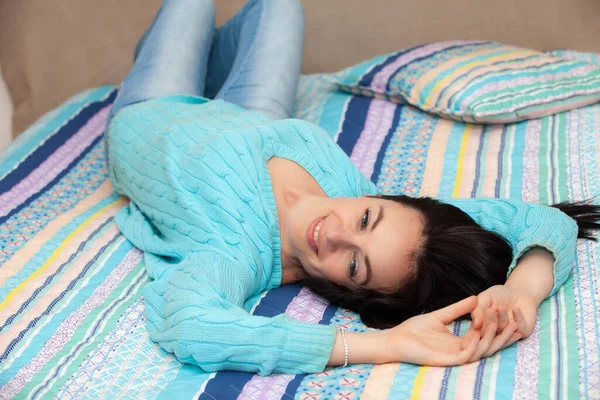 Portrait Young Woman Bed — Stock Photo, Image