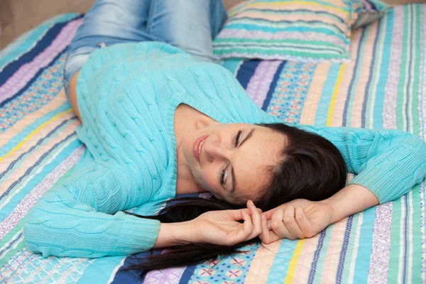 Portrait Young Woman Bed — Stock Photo, Image