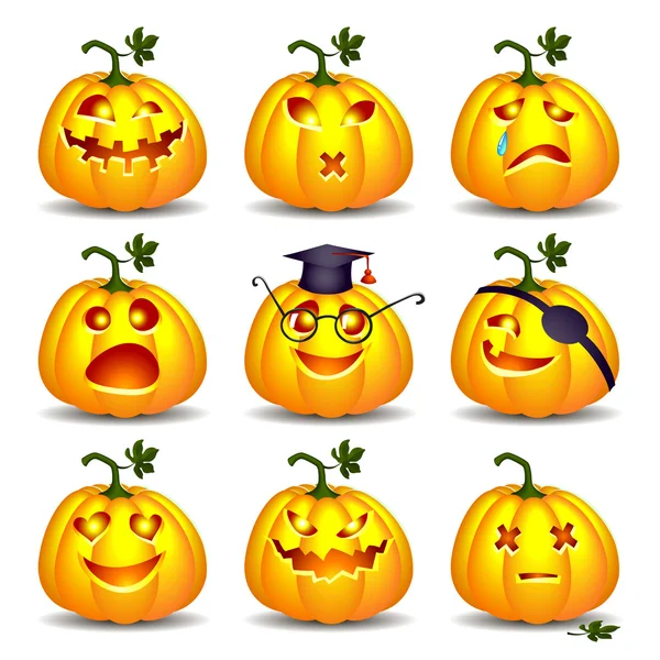 Set pompoenen voor halloween — Stockvector