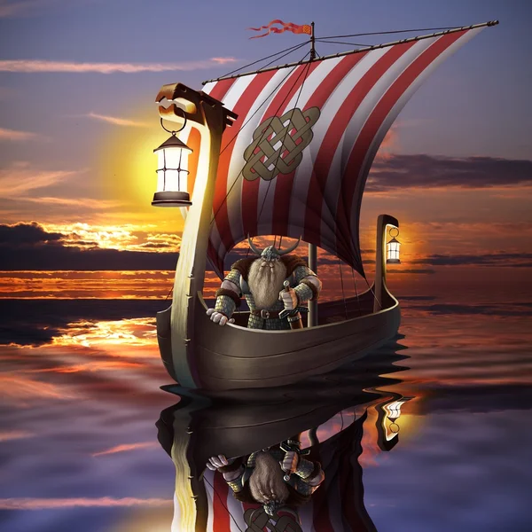 Viking boat in the sea — Stock Photo, Image