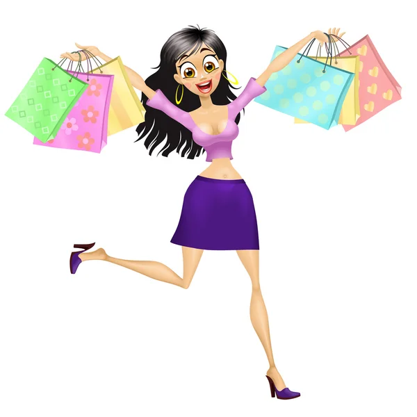 Chica de compras — Vector de stock