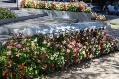 Çiçekli krom sokak yangın musluğu