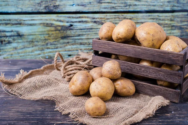 Wooden Box Potatoes Sacking — Stock Photo, Image