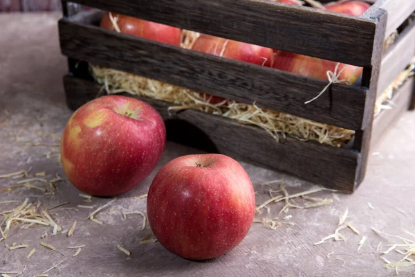 Pommes Dans Une Boîte Bois Avec Des Copeaux Préparés Pour — Photo