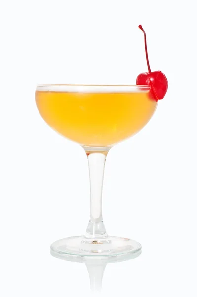 Alcoholic Cocktail Glass High Leg Cherry White Background — Stock Photo, Image