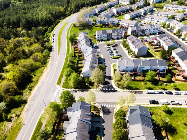 Flygfoto Över Bostadshus Sommaren Amerikanska Kvarteret Förorten Fastigheter Drönare Skott — Stockfoto