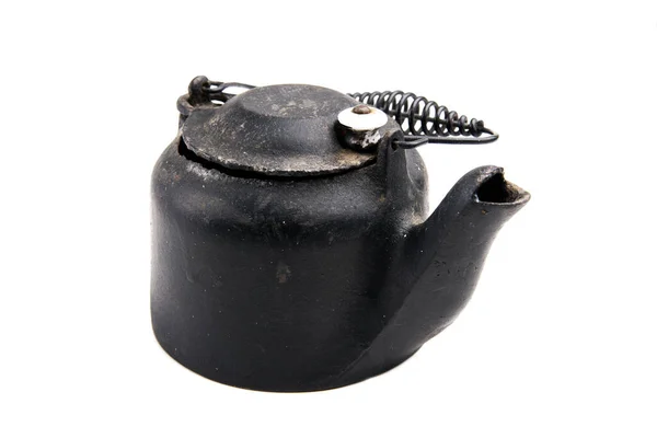 Old Black Cast Iron Teapot White Background Asian Culture — Stock Photo, Image