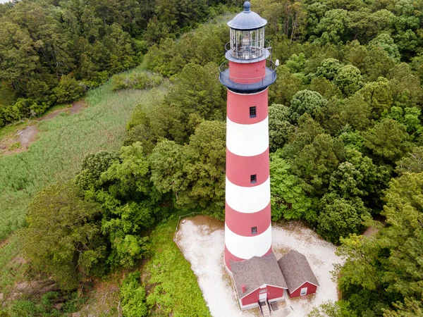 Κηφήνας Άποψη Του Φάρου Assateague Island Στη Βιρτζίνια Ηπα Ιστορικό — Φωτογραφία Αρχείου