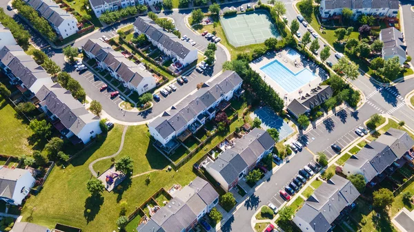 View Drone Residential Quarter Parking Sports Grounds Swimming Pool — Photo