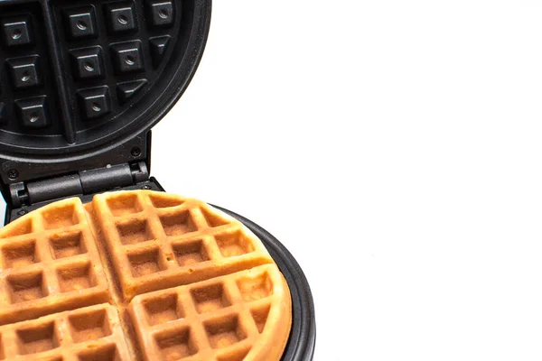 Open Electric Waffle Maker Close White Background Space Text — Stock Photo, Image
