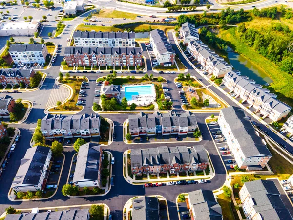 Vue Aérienne Quartier Résidentiel Avec Piscine Matin Banlieue Ashburn Virginie — Photo