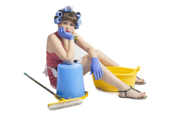 Girl housewife cleaner — Stock Photo, Image