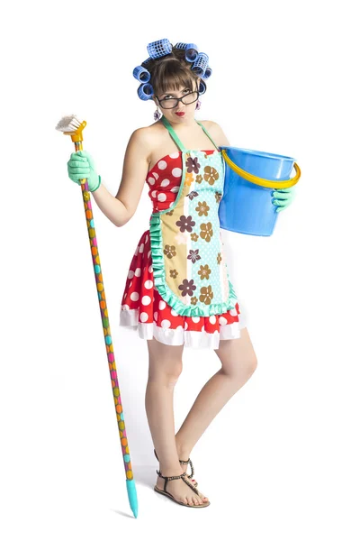 Girl housewife cleaner — Stock Photo, Image