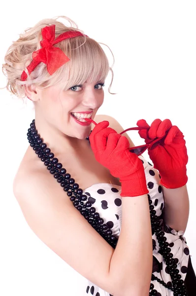 Blonde in gloves — Stock Photo, Image