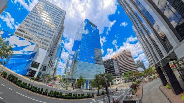 Arlington, Virginia 'daki modern şirket binalarına geniş açılı bir bakış açısı.