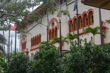 St. Augustine Florida 'daki kültürel miras mimarisi tarihi şehir ortamını gösteriyor