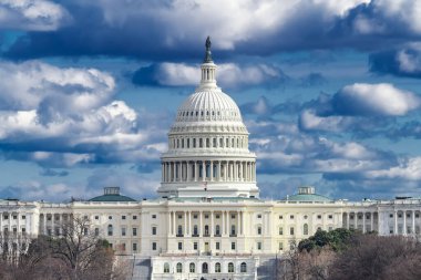 ABD Capitol Mimarisi Bulutlu Gün 'de Ulusal Alışveriş Merkezi' nden Bakıldı