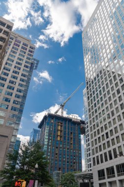 Rosslyn Virginia 'nın şehir merkezindeki modern cam ve çelik kuleler.