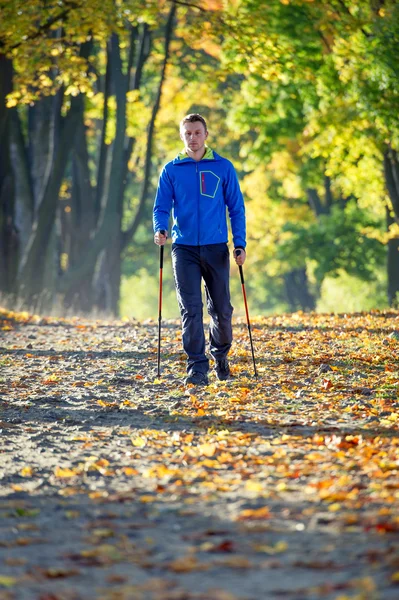 Stavgångpro nordic walking — Stockfoto