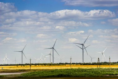 Elektrik üretimi için yel değirmenleri, Azov Denizi, Ukrayna 'daki Botievo Rüzgar çiftliği