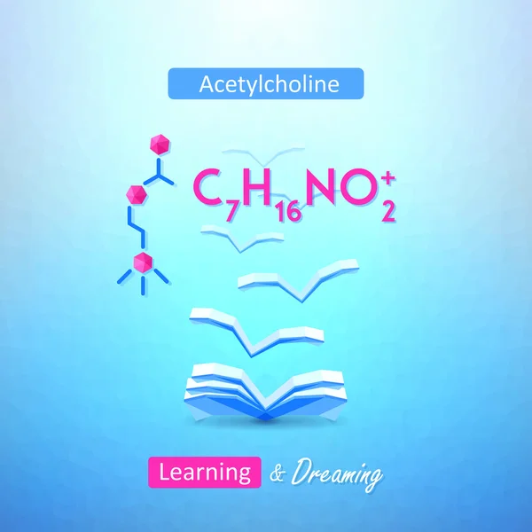 Learning chemistry concept. Chemistry poster with chemical acetylcholine formila. Chemistry learning motivational and inspirational design — Stock Vector