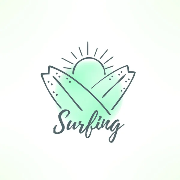 Sörf logo elinde çizilmiş tasarım yaptı. İnternet simge ince düzensiz satırları ile. Sörfçü panoları geçti ve güneş