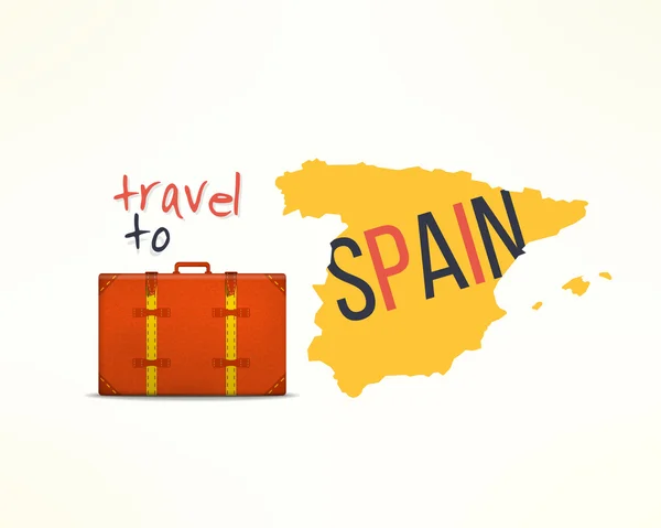 Reise nach Spanien Konzept. spanischer Reisender Hintergrund. espana Karte mit Reisekoffer lizenzfreie Stockillustrationen