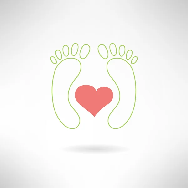 Kalp işareti ve ayak logolu masaj. Beyaz arka plan üzerinde izole. Vektör çizim