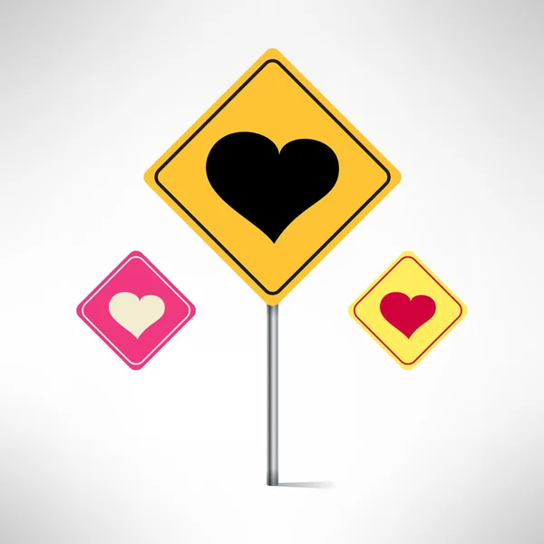 Heart road signs set. Love warning. Vector illustration — Stock Vector