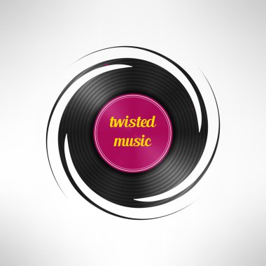 Vinil disk kaydı bükülmüş. Dans partisi el ilanı öğesi. Vektör çizim